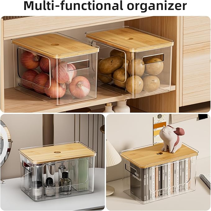 Under Sink Organizer,Plastic Trash Bag Holder Dispenser,Stackable Pantry Laundry Room Home Organization,Bamboo Lid Potatoes Onions Storage Container for Kitchen,Set of 3 for 13/30/33 Gallon Bags