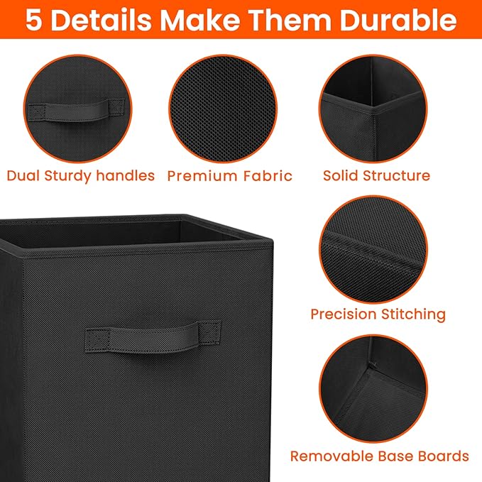 Criusia Storage Cubes - 11 Inch Heavy Duty Fabric Storage Bins for Shelves Closet, Cube Organizer - 8 Pack Collapsible Cube Storage Bins Baskets for Organizing Clothes Blankets Toys (Black)