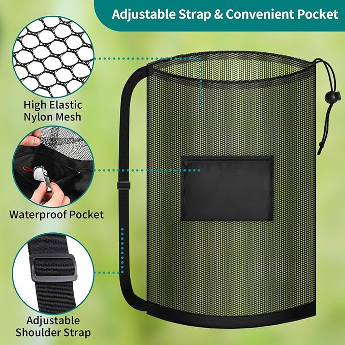Extra Large Soccer Ball Bag, 40" x 30" Drawstring Mesh Ball Bag with Pocket, Heavy Duty Sport Net Sack for Coaches, Storage Bag for Basketball, Volleyball, Gym Equipment, Swimming Gear