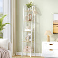 Ladder Shelf, Bookshelf Bookcase, Freestanding Corner Storage Shelve with 2 Hooks for Home Office, Living Room, Kitchen, Bedroom, Industrial, 11.8" D x 13.4" W x 63" H, White Oak and White