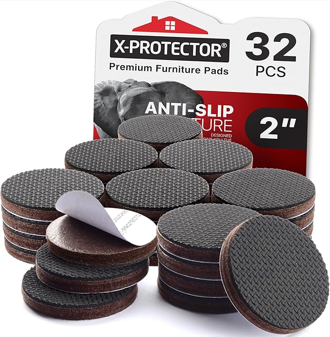 X-Protector Non Slip Furniture Pads for Hardwood Floors 32 PCS 2” - Round Anti Slip Furniture Pads - Self-Adhesive Rubber Furniture Pads Non Slip - Ideal Furniture Stoppers to Prevent Sliding!