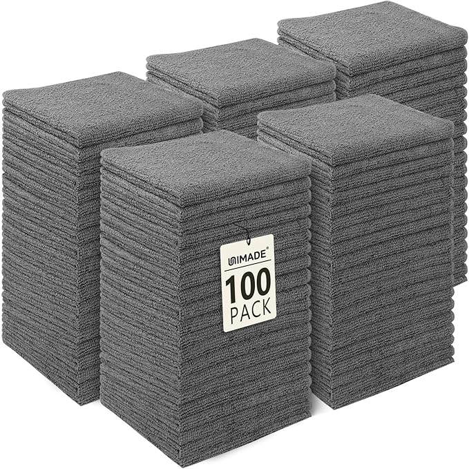 Washcloths Bulk - 100 Pack - Face Towels (12" x 12"), Highly Soft Wash Cloths and Hand Towels, Fast Drying Multi-Purpose Microfiber Cleansing Cloths for Bathroom, Hotel, Spa, and Salon - Grey