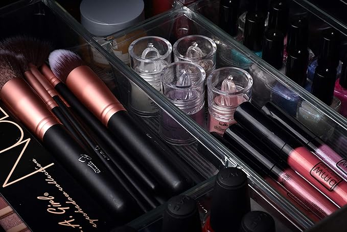 Masirs Clear Drawer Organizer - Easily Organize and Customize the Layout of Drawers. Great for Office Desk, Utensils, Cosmetics and Makeup. (8-Piece Set)