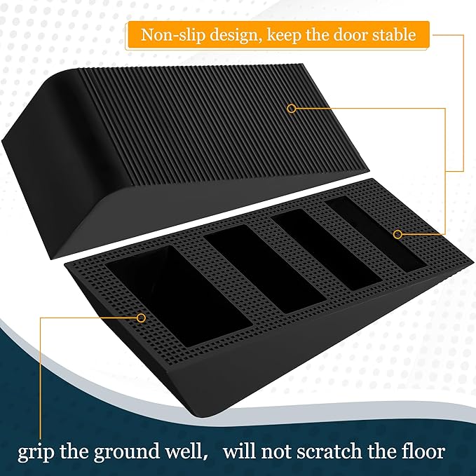 Large Rubber Door Stoppers Wedge for Bottom of Door, Tall up to 2 Inch, 2-Pack Non-Slip Doorstops for Floor, Black Big Sturdy Doorstop for Home Office School Commercial Use