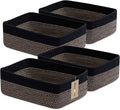 Large Shallow Organizing Baskets 15x11x5.1 Inches - Rope Woven Storage Bins for Bathroom, Shelves, Cube Closet, Black Woven Brown 4 Packs
