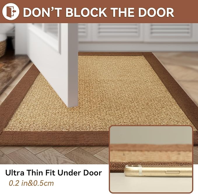 YDKGL Bath Mat Bathroom Rugs Non Slip Washable, Soft Jute-Like Ultra Thin Bath Mats, Rubber Backing Super Absorbent Quick Dry Thin Bath Rug Shower Mat Fit Under Door Bathroom Tub Floor, Brown 20"x32"