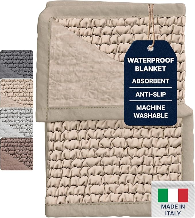PAULATO BY GA.I.CO. Waterproof Couch Cover – 24x47 Blanket for Sofa Car Seat or Crate – Machine Washable Absorbent Reusable Pad for Puppy Training – Dogs Cats Pets Friendly Protector - Macadamia