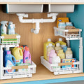 Jusdyrack 2 Packs Under Sink Organizer,Small Shelf for narrow spaces,2 Tiers Pull Out Under Cabinet Organizer,Adjustable Height,Slide Out Thickened Metal Under,White