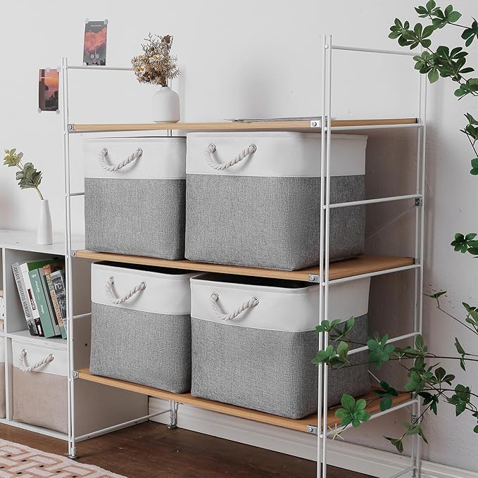 13×15×13 Inch Storage Cubes,6 Pack Cube Storage Bins for Shelves,Fabric Collapsible Storage Bins with Handles, Foldable Storage Basket for Organizing Clothes,Books (White&Gray,13"x15"x13")