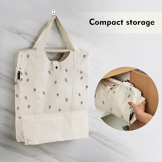 JOMOLA Collapsible Laundry Hamper 70L Large Foldable Laundry Basket Canvas Dirty Clothes Hamper Laundry Tote Bag with Handles for Family College Dorm Storage (Beige)