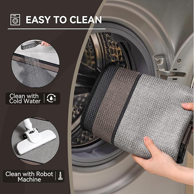 YDKGL Half Circle Bath Mat, Thin Bathroom Rugs Fit Under Door Quick Dry Non Slip Washable Bathroom Mat with Rubber Backing, Absorbent Half Round Shower Mat Rug, Gray Brown
