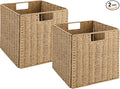 Vagusicc Wicker Storage Basket, Set of 2 Hand-Woven Wicker Basket, 11 inch Storage Baskets for Organizing and Decor, Foldable Cube Storage Organizer Bins Baskets for Shelves, Woven Basket, Natural