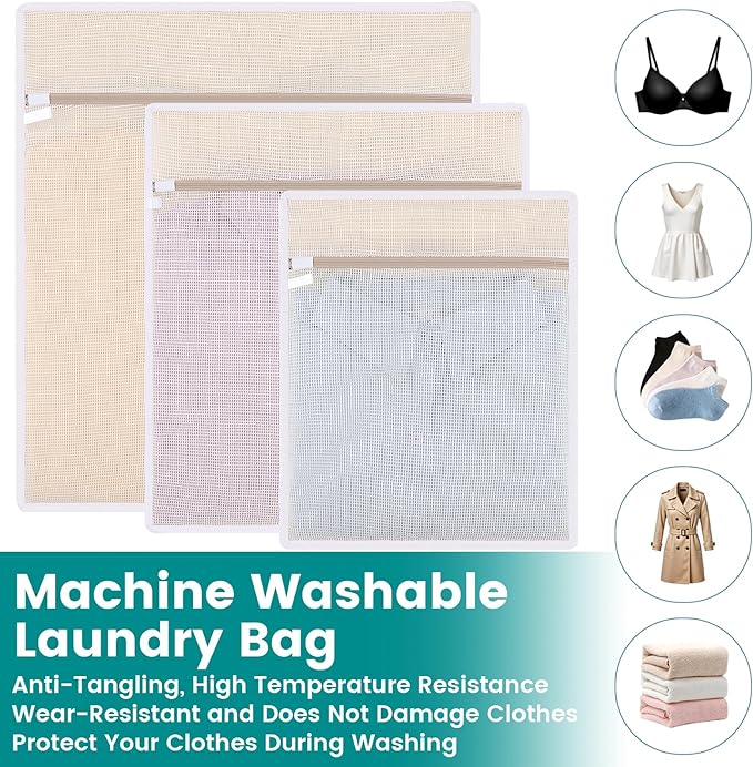 4Pcs Durable Cotton Mesh Laundry Bags for Delicates, 16×20inch Large Breathable Laundry Mesh Wash Bags with Sturdy Zipper for Delicates, Clothes, Pants, Underwear, Bra, Socks (L)