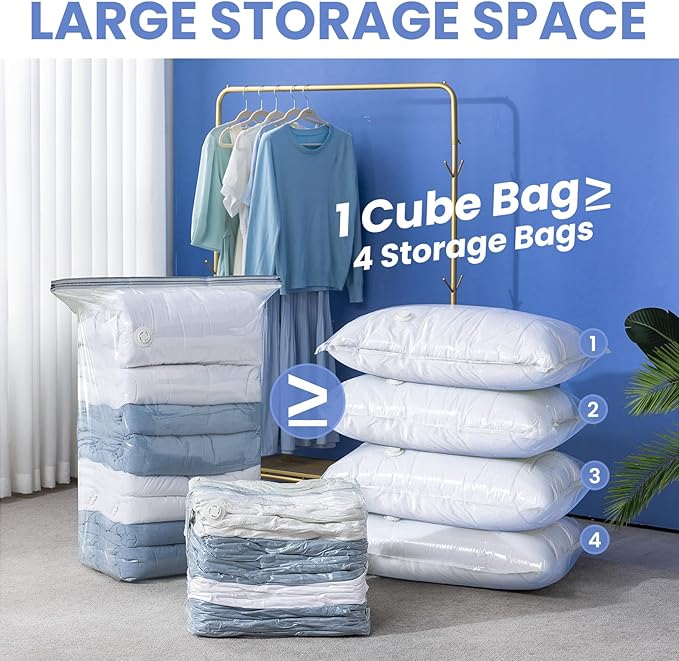 TAILINK 6 Pack Vacuum Storage Bags, Jumbo Cube 31x40x15 Inch, Extra Large Vacuum seal Bgas for Comforters, Blankets, Pillow, Quilts, Space Saver Clost Oragnization-Clear