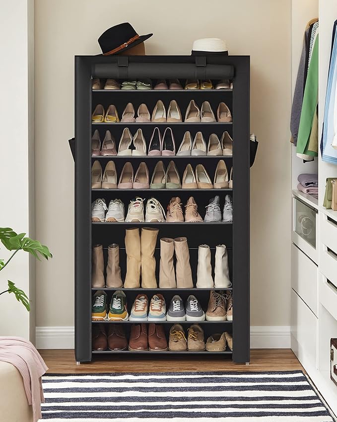 SONGMICS 10-Tier Shoe Rack, Shoe Storage Cabinet with Dustproof Cover, Free-Standing Shoe Storage Organizer for Closet, Entryway, Hold 40-50 Pairs of Shoes, for Sneakers, High Heels, Black URXJ36HV1