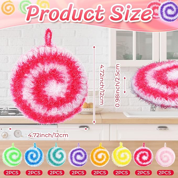 Kenning 12 Pcs Dish Scrubber Non Scratch Dish Washing Scrubbers Reusable Household Cleaning Kitchen Tools for Dishwashing Washing Dishes Cookware Tubs Sinks (Candy)
