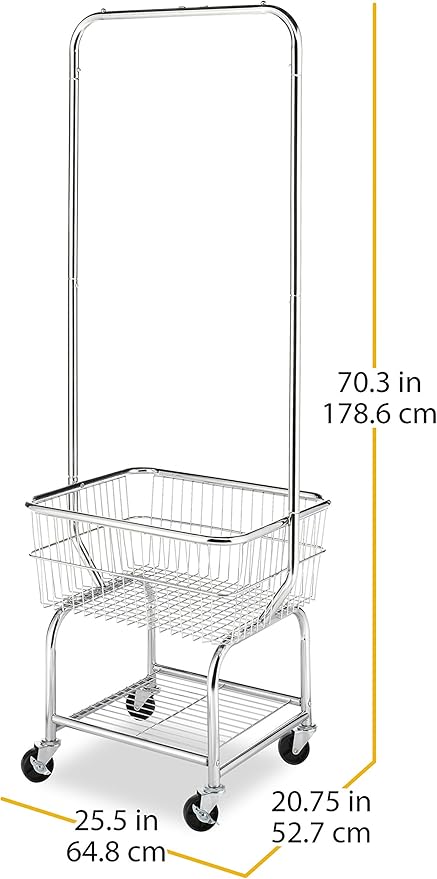 Whitmor Commercial Rolling Laundry Butler with Wire Storage Rack