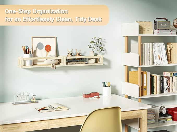 Sturdy Floating Shelves – Set of 3 Wall Bookshelves and Nursery Floating Shelves for Books, Toys, Kitchen, Bathroom, and Home Decor – Natural Poplar