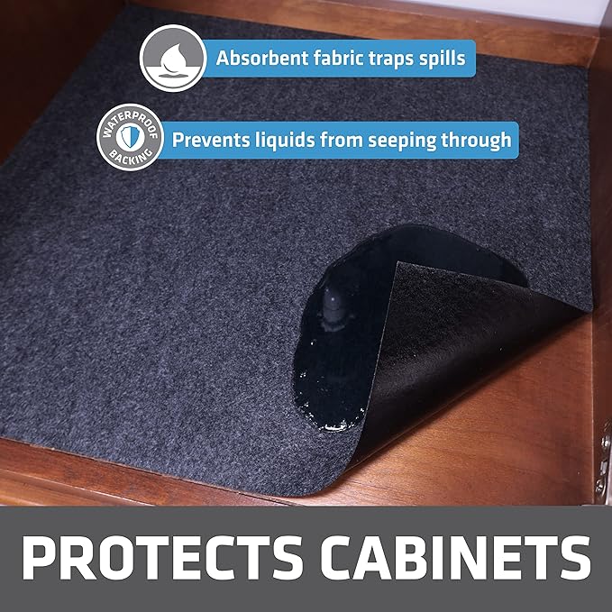 Drymate Premium XL Under Sink Mat, Waterproof Cabinet Protection Mats for Kitchen & Bathroom, Absorbent Shelf Liners, Slip-Resistant, Machine Washable (USA Made)(24”x59”)(Charcoal)(12-Pack)