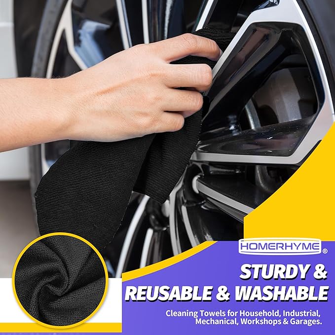 HOMERHYME Microfiber Cleaning Cloth, 150 Pack Black Cleaning Rags Microfiber Towel Bulk Absorbent Lint-Free Wash Cloths, All-Purpose Towels for Cars, Shop, Automotive, Garage, Home & Kitchen