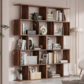 Cozy Castle Set of 2 Geometric Bookcase, S-Shaped Modern Bookshelf, Room Divider Bookshelf, 62" Tall Unique Abstract Bookcase with 5-Tier Display Shelf for Living Room Office, Rustic Brown