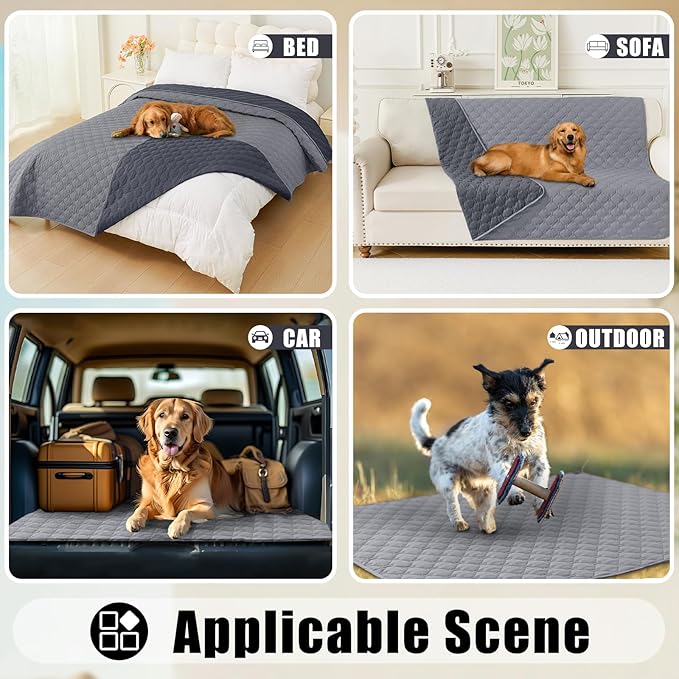 Smiry Waterproof Dog Bed Cover Blanket, Soft Reversible Pet Blanket, Washable Leakproof Cats Dogs Couch Cover for Sofa, Couch, Furniture, Plaid (82x102 Inch, Grey/Dark Grey)