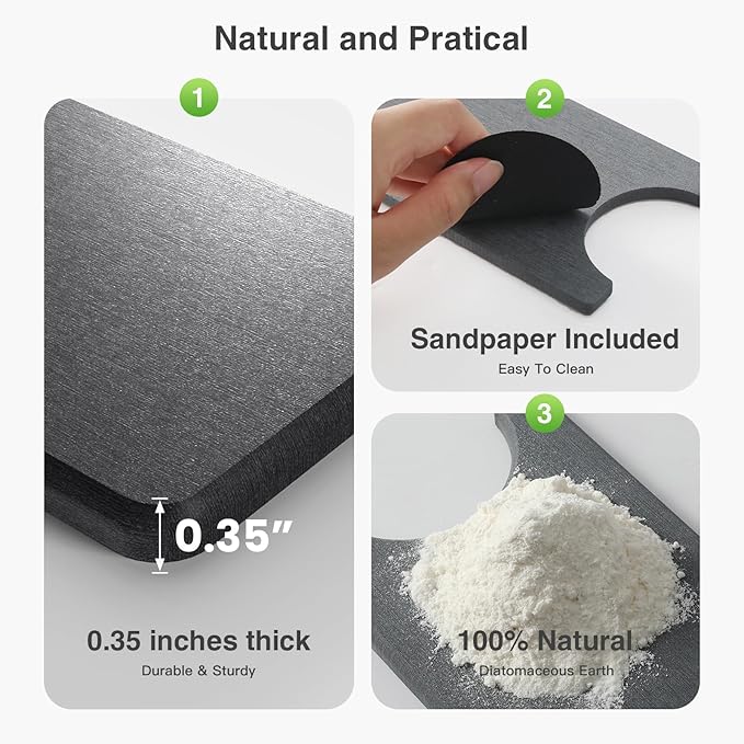 23.6" x 4" Stone Faucet Mat for Kitchen Sink, Quick Drying Diatomite Sink Tray, Faucet Sink Splash Guard for Prevents Moisture Buildup (Dark Gray)