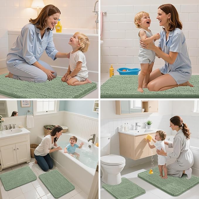 Arotive Bathroom Rugs 30x20, Extra Soft Absorbent Shaggy Chenille Bath Rugs, Machine Washable Rubber Backing Non-Slip Bath Mats for Bathroom Floor Tub and Shower, Home Decor Accessories, Sage Green