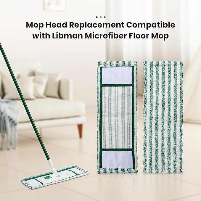 4 Pack Microfiber Mop Heads for Libman Microfiber Floor Mop, Mop Pads Refills for Libman Mop Head Replacement, Reusable & Washable Pads for Multi-Surface Floors, Wet & Dry Cleaning Pad