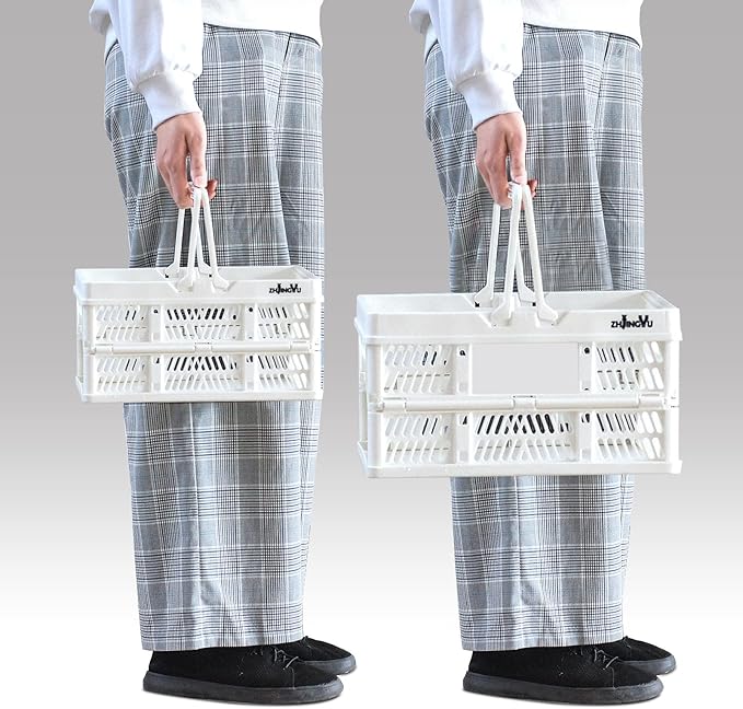 Plastic crates for storage,plastic baskets for organizing,14.96inch* 9.84inch* 7.87inch,Foldable Shopping crate with Handles,collapsible storage crate,basket for car Garden Kitchen,Bathroom,office