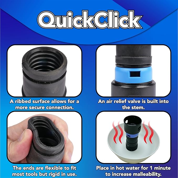 Cen-Tec Systems 94698 Quick Click 10 Ft. Hose for Home and Shop Vacuums with Expanded Multi-Brand Power Tool Adapter Set for Dust Collection