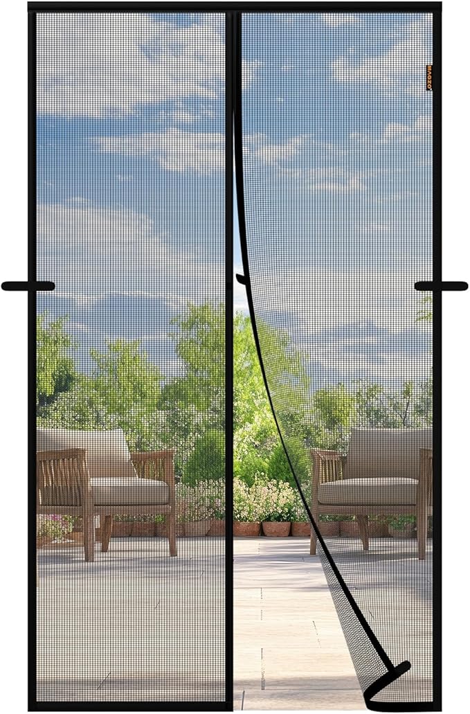 Magnetic Screen Door Mesh, Fits Door Size 36'' x 82'', Scratch-Proof Polyester, Classic Middle-Opening, Keep Annoying Creatures Out, Pet Friendly, Walk Through, Suitable for Sliding/Patio Doors, Black