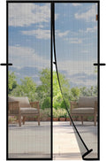 Magnetic Screen Door, Fits 36'' x 98'' Door, Scratch-Proof Polyester, Keep Annoying Creatures Out, Pet Friendly Mesh, Easy Install, Self-Sealing, with Keep Open Straps if Don't Need Close, Black