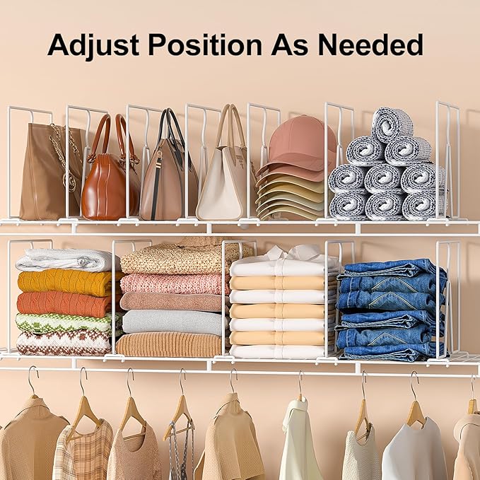 Wire Shelf Dividers for Closet: Tall 16 Pack 12-Inch Deep Adjustable Organizer for Shelves,Metal Rack Separator for Clothes, Purses & Bags，No Tool