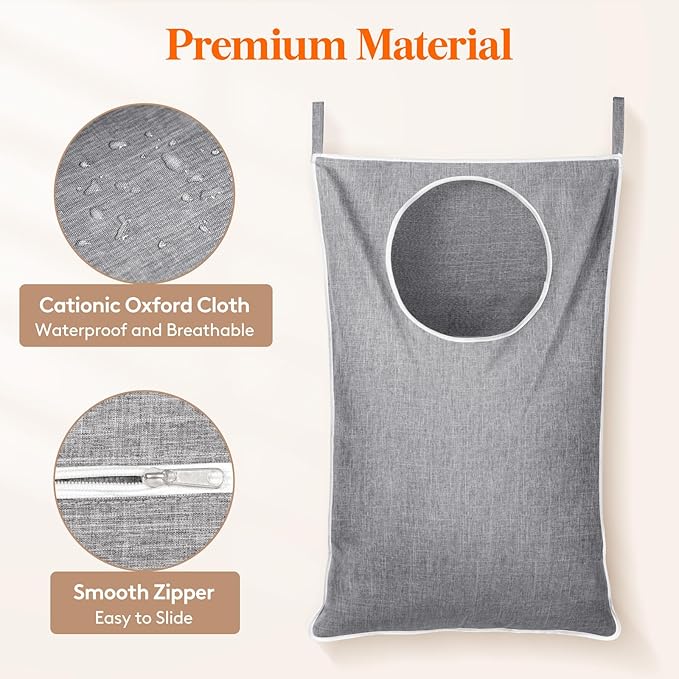 Lifewit 1 Pack Over Door Laundry Hamper, Large Collapsible Hanging Laundry Hamper, Hanging Laundry Basket Bag for Bathroom Bedroom Dirty Clothes Storage Organizer, Light Gray