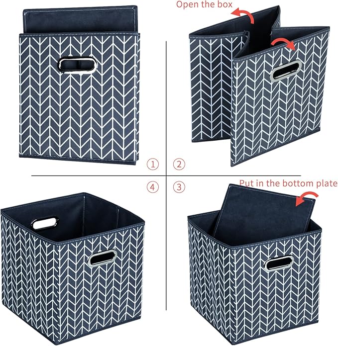 Fabric Cloth Storage Bins,Fabric Cube Organizer with Dual Handles Foldable Cube Storage Baskets for Home Bedroom Storage,Set of 3,(Grey Wave)