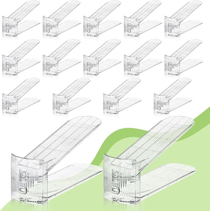 MOOKNAT Clear Shoe Slot Organizer, 16 Pack Adjustable Shoe Slots Organizer for Closet Clear Shoe Stackers Shoe Rack Holder Shoe Space Savers for a Pair of Shoes