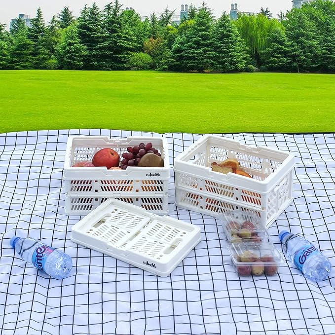 crates for storage,plastic baskets for organizing,collapsible shopping basket,foldable crate with Handles,collapsible storage crate,car basket,for Kitchen,Bathroom,Medicine (White, S)