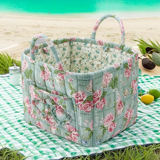 Boho Fabric Storage Basket, Large Capacity Laundry Basket, 12.2'' x 10.23'' x 10.23'' Collapsible Laundry Hamper with Easy Carry Handles (Multi, L)