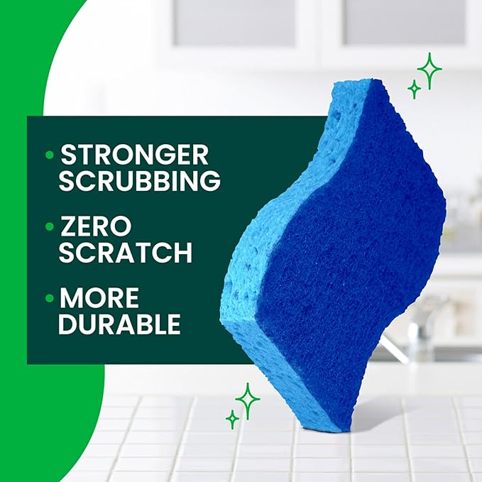 Scotch-Brite Zero Scratch Scrub Sponges, 6 Kitchen Sponges for Washing Dishes and Cleaning The Kitchen and Bath, Non-Scratch Sponge Safe for Non-Stick Cookware (Pack of 2)