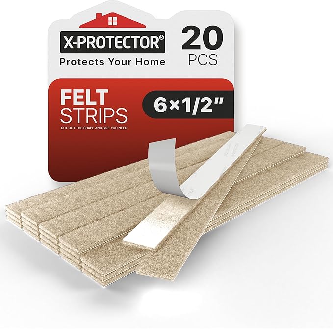 X-Protector Felt Furniture Pads - 20 PCS 6 x 1/2" - Premium Felt Strips with Adhesive Backing - Rectangular Furniture Pads for Hardwood Floors - Cut Furniture Felt Pads to Size You Need! (Beige)