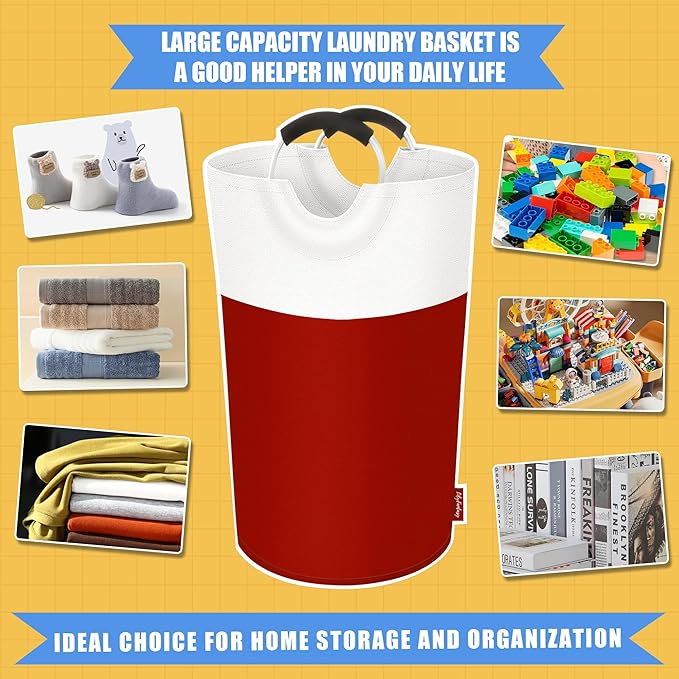 100L Laundry Basket, Collapsible Laundry Hamper with Padded Handles, Waterproof Laundry Bag, Tall Clothes Hamper Stand Up Well, Foldable Laundry Baskets for Easy Storage(Red)