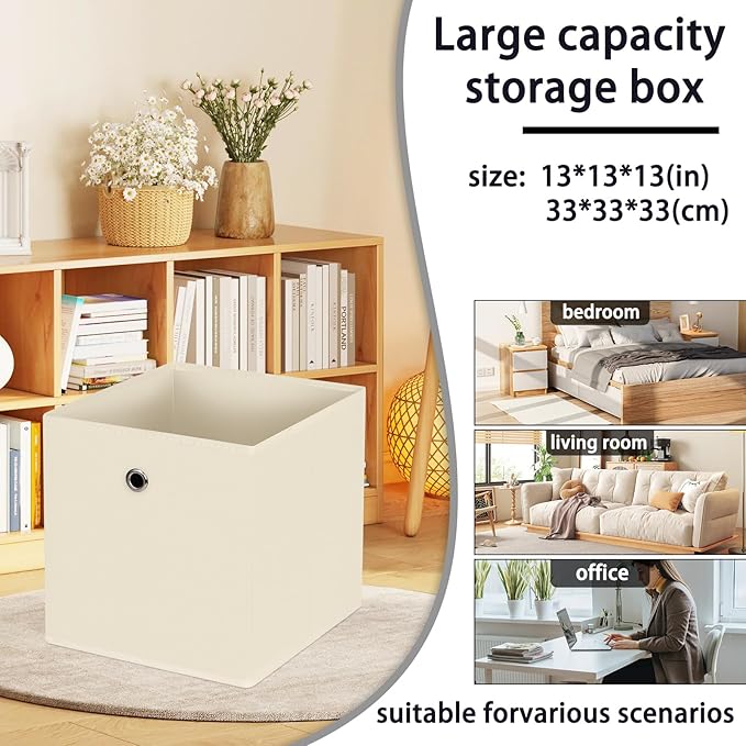 13 inch cube storage bins,collapsible fabric storage cubes Decorative storage basket,apply to clothes organizer box,shelves in closet,laundry,daycare centers,offices,Set of 8(Creamy-White)