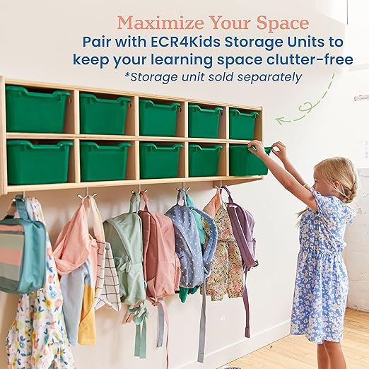 ECR4Kids Scoop Front Storage Bins, Multipurpose Organization, Green, 10-Piece