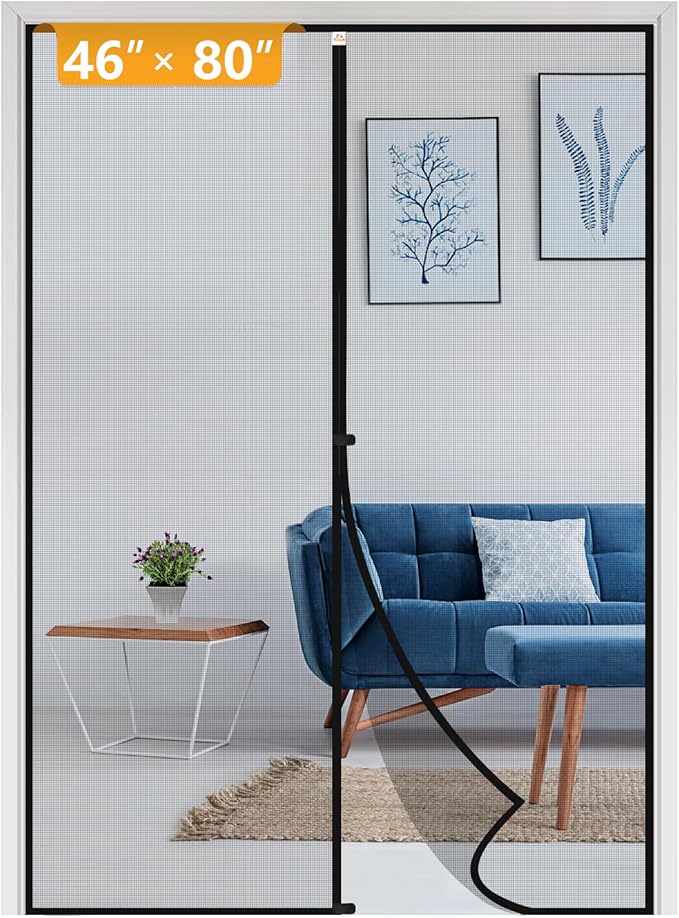 yotache Magnetic Screen Door Fits Door Size 46 x 80, Screen Size 48" x 81" Strong Magnet for Walk Through Sliding Door Black