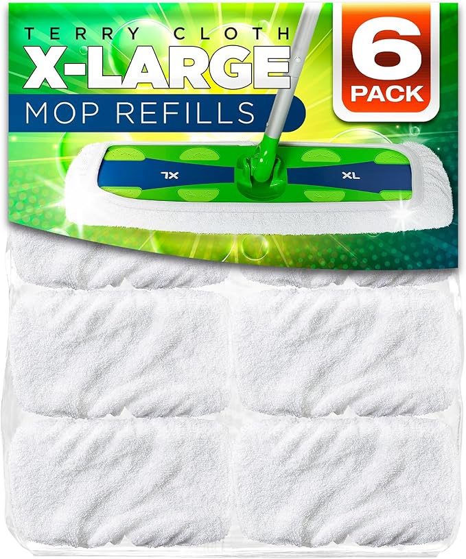 VanDuck Extra Large Cotton Mop Pads Compatible with Swiffer XL Mop - X-Large Wet and Dry Pads Refill, 6-Pack (Handle is Not Included)