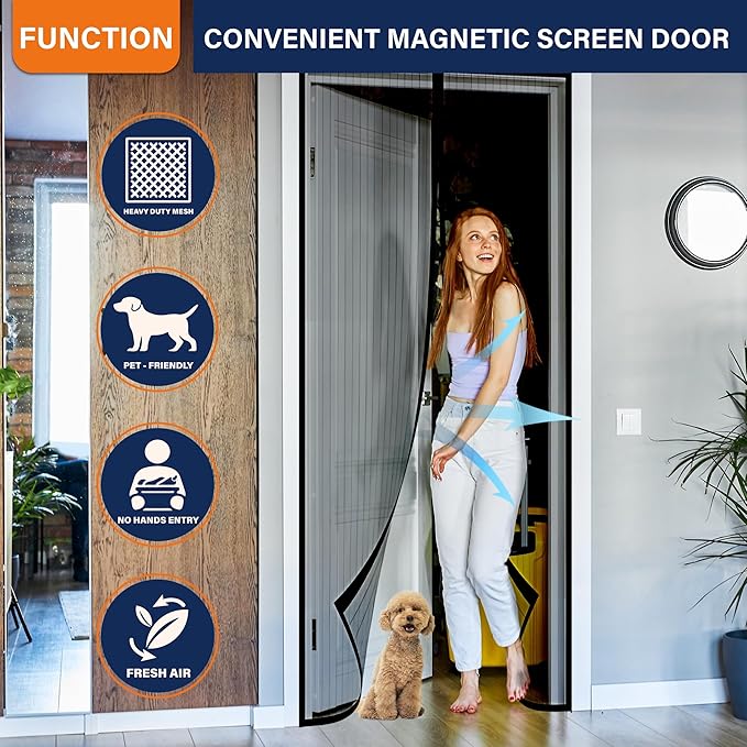 Magnetic Screen Door, Keep Bugs Out, Pet & Kid Friendly，Works with Front Doors, Sliding Doors,Fit Door Size 34 x 78 Inches ‎Black