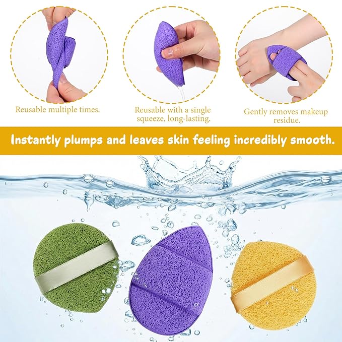 TIESOME 6Pcs Facial Sponges, 3 Colors Reusable Face Scrubber Pads for Washing Face Soft Face Sponges for Deep Pore Cleansing, Blackheads, Daily Facial Cleans, Makeup Remover