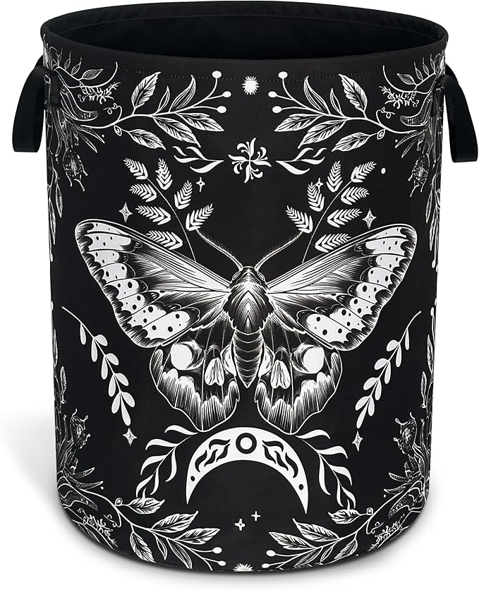 Moth Laundry Basket Oxford Cloth Funny Butterfly Laundry Hamper With Handle Foldable Portable Clothes Storage Basket 18.9 X 16.5 In Storage Bag For Laundry Room/Bathroom/Bedroom/Dormitories