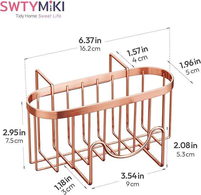 SWTYMIKI Sink Caddy - Movable Stainless Steel Hanging Organizer with M Shape Hook, Fits Double Sink, Rose Gold